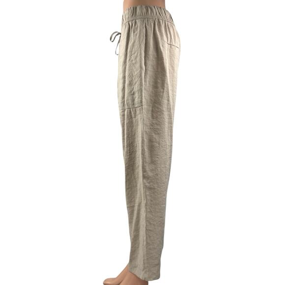 Zara Women's Tan High Elastic Waist Drawstring Straight Leg Trousers Pants Sz M - Picture 2 of 5